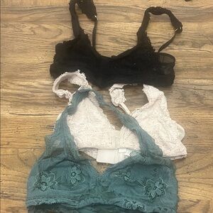 aerie Lace Bralette Set — Black, Ivory & Teal